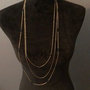 Costume Talbots Gold and Sapphire Crystal 3 strand Necklace